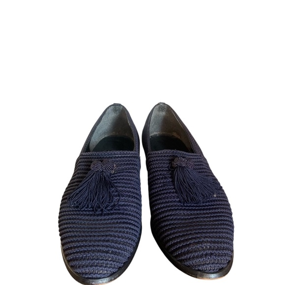 Stuart Weitzman Textured Navy Loafers with Tassels 6 - Picture 3 of 7